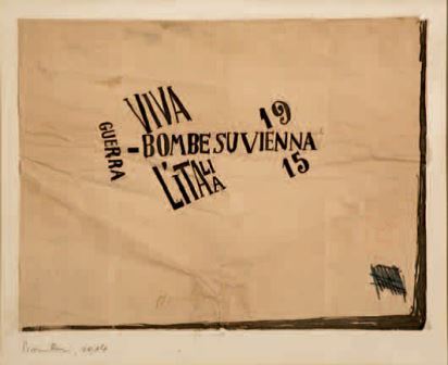 Carlo Carrà, Bombe su Vienna-Bomboni, 1914-1915, inchiostro su carta, 21,2x27,4, Milano, Collezione privata