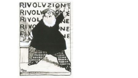 Cipriano, Effisio Oppo, Le due facce della rivoluzione (disegno per L'Idea Nazionale, 23 maggio 1917), inchiostro, carboncino e biacca su carta, cm 36x25,5. Firenze, Collezione Lapicirella