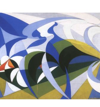 Giacomo Balla, colpo di fucile domenicale, 1918, olio su tela, 66x80, Roma, collezione Banca d&#039;Italia