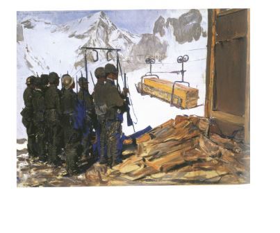 Giulio Aristide Sartorio, Trasporto funebre sull'Adamello, 1918, olio su cartone, cm 60x80, Roma collezione privata
