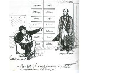 Giuseppe Scalarini, L'imperialismo, (disegno per l'Avanti, 13 ottobre 1918), china su carta, cm 12,5x12, Collezione privata