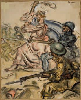 In Palestina il nostro Dio, 1918, tecnica mista su carta intelata, 67x57. Tavola per Il Montello, n. 3, 15 ottobre 1918, Milano, Collezione privata