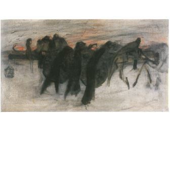 Lorenzo Viani, La ritirata, 1917-18 ca., olio e carboncino su tela, cm 55x98,5. Collezione privata- Courtesy Galleria Goldoni, Livorno