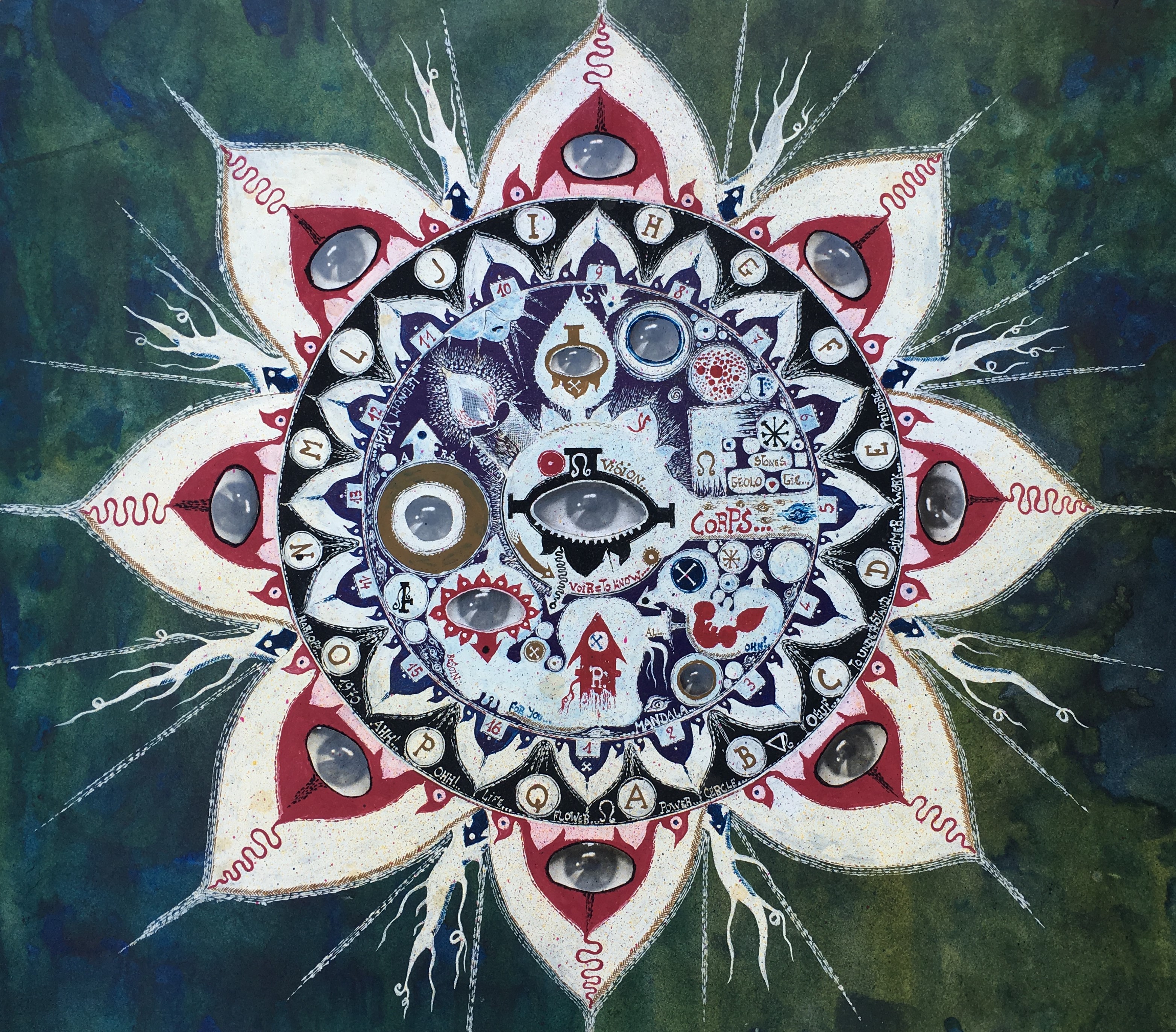 Tentative de mandala pour aujourd'hui, 1970, collage e inchiostri su carta, cm 43,5x51,5. Collezione privata