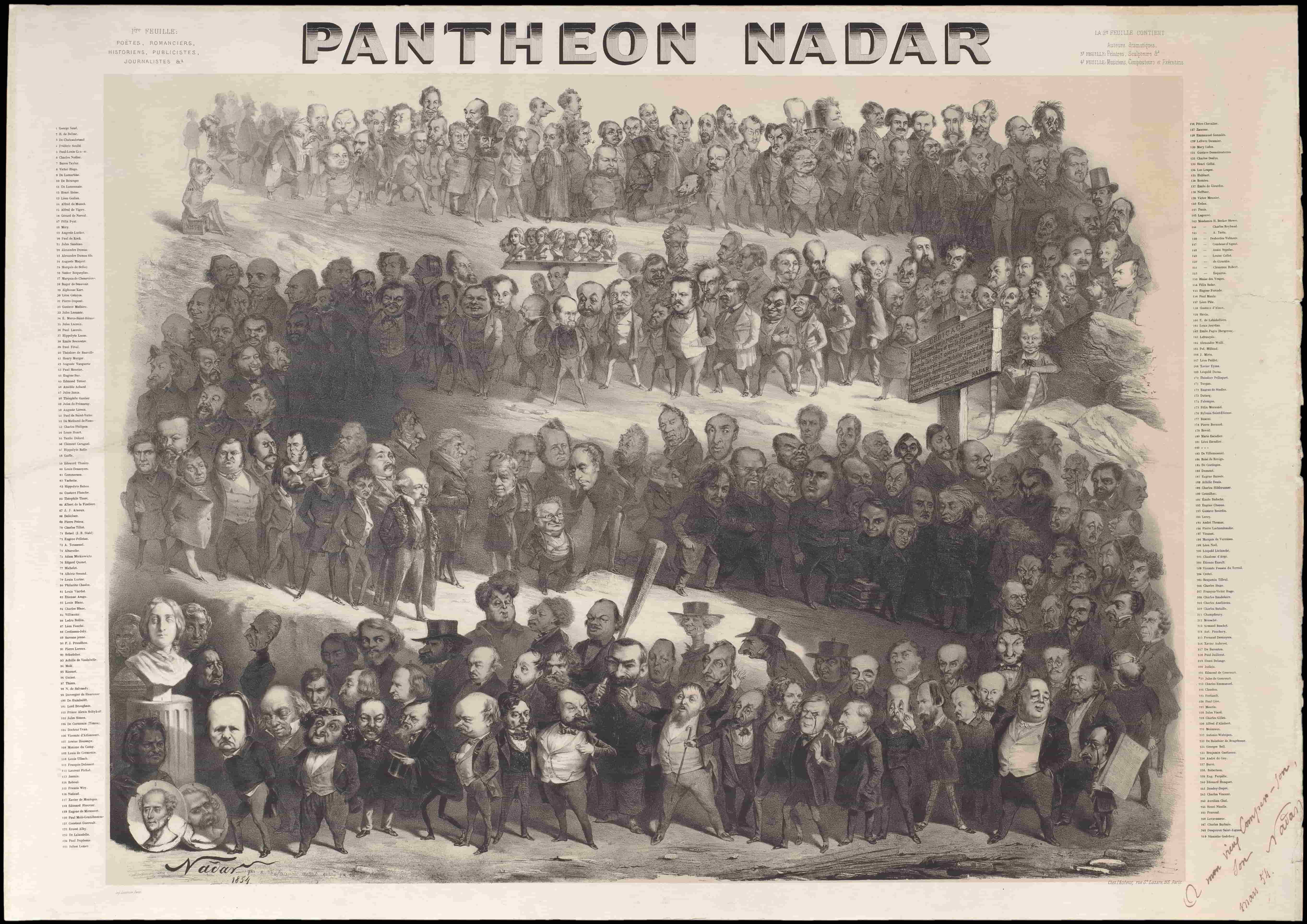 Panthéon Nadar - Litografia di Nadar del suo Progetto dei Grandi- Mostra CMC